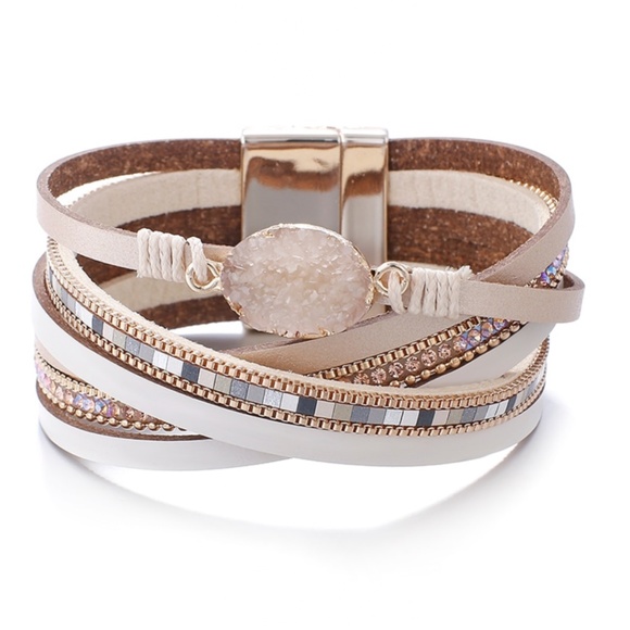 Boho Quartz Leather Wrap Twist Bracelet - Picture 8 of 8